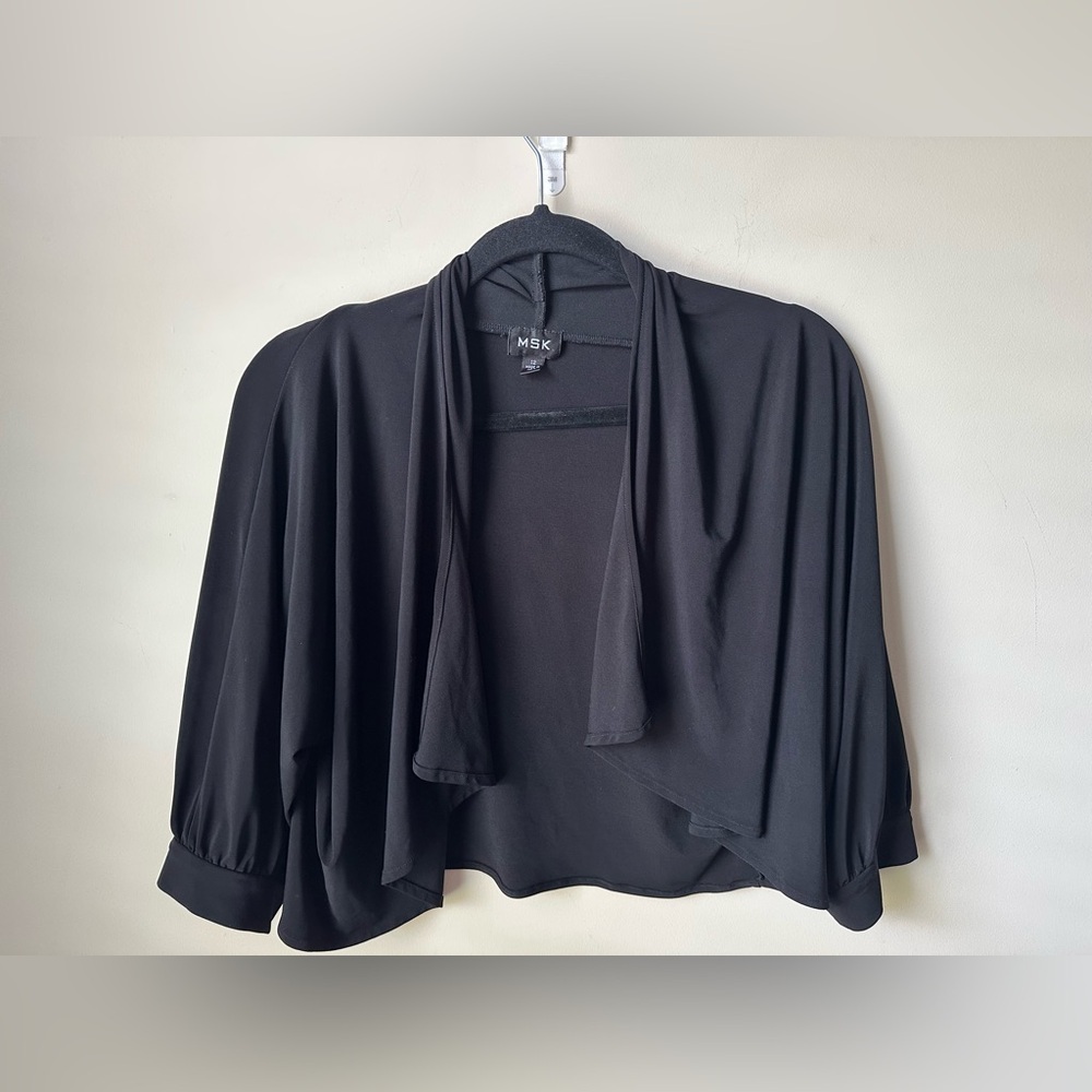 MSK Women’s  Size 12 Open Front Cardigan Topper Black Cropped Length Drape